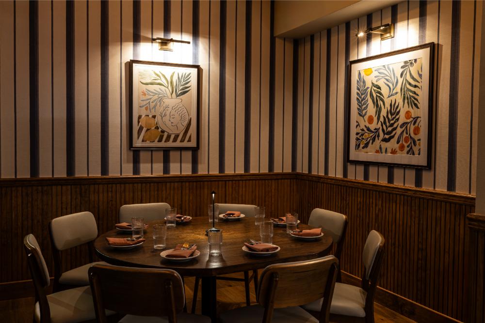 Wood-paneled dining room detail
